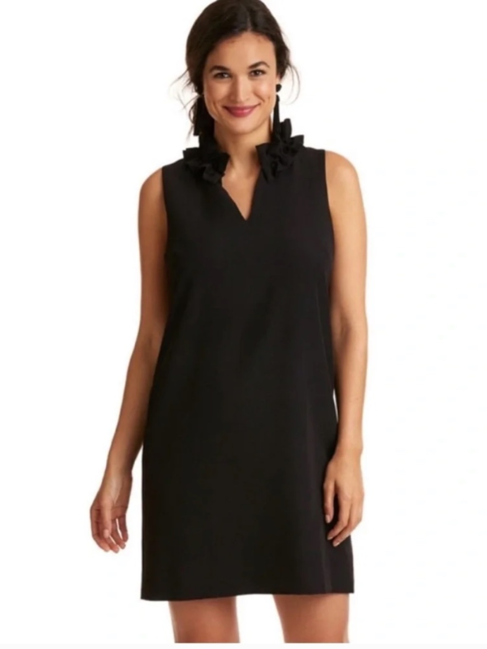 New Vineyard Vines Meredith Black Plaid Ruffle V-Neck Shift Dress Size 10